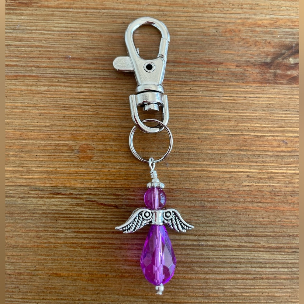 Handmade Purple Angel Hand Bag Charm Keychain Zipper Pull Snap Hook Clip